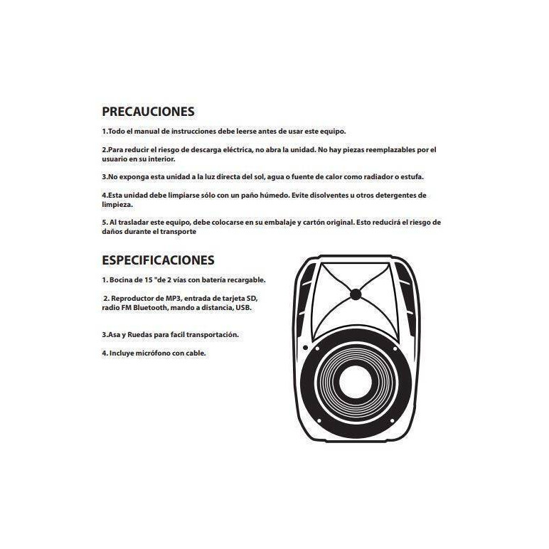SPAH-157U Bafle Amplficado,  MP3, SD, FM, Bluetooh Y Microfono HIGH LINE