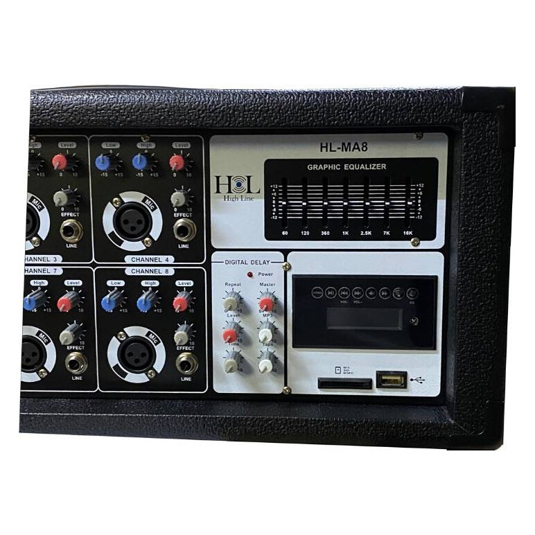 HL-MA8 Consola de 8 canales 1000 Watts USB/SD/MP3/FM