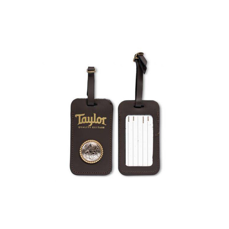 Etiqueta de equipaje de cuero Taylor con concho, marrón chocolate, logotipo dorado